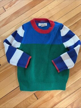 Mini Boden Colorblock Crewneck Sweater in Blue, Green & White